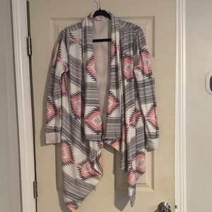 Women's Pink and Gray Patterned Sweater